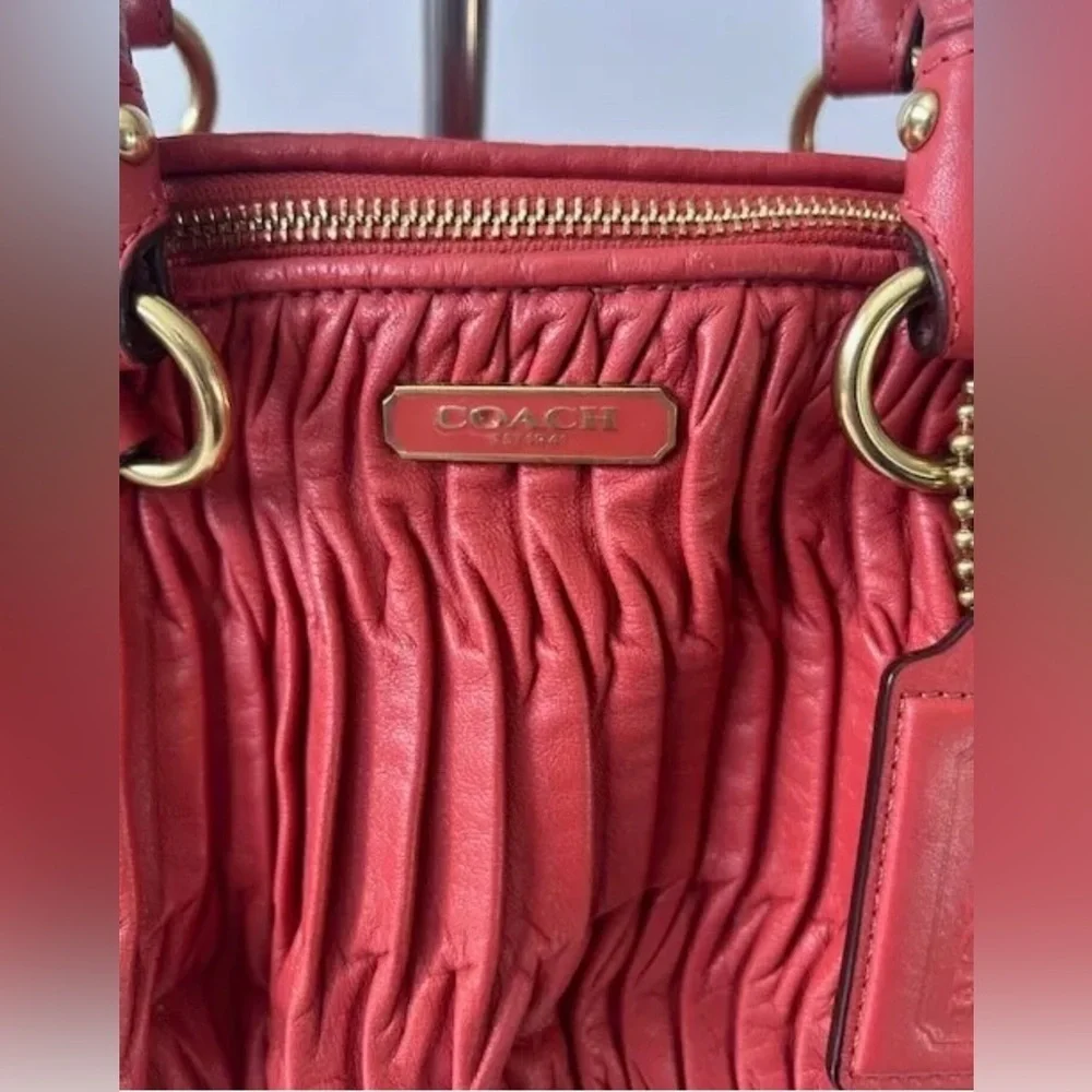 Coach Madison Red Leather Pleated Gathered Shoulder Bag F28541 EUC - Picture 14 of 16